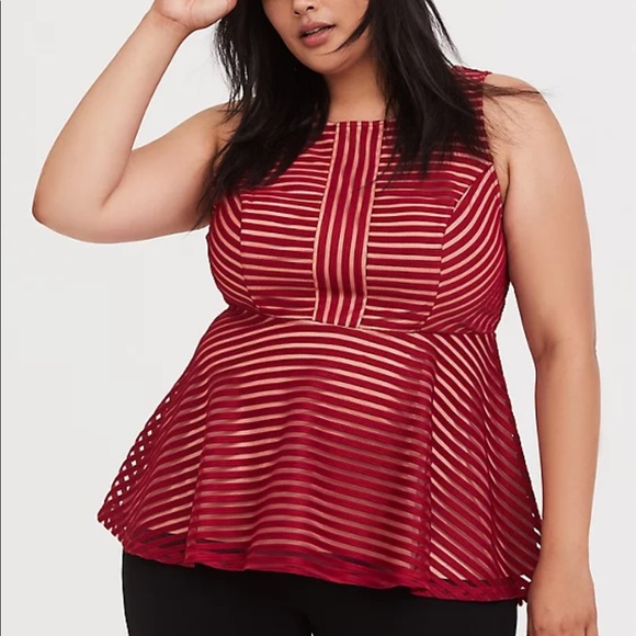 torrid Tops - Torrid - NWT Dark Red Shadow Stripe Peplum Top